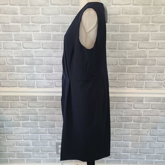 Ann Taylor Pleated Waist Sleeveless Dress Navy Blue NEW 16 Career Office Staple - Picture 3 of 8